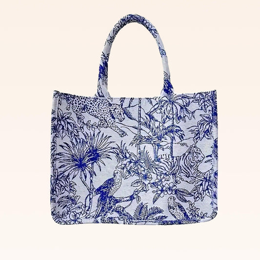 Embroidered Tote Bag - Blue - BOUCLÉ & CO